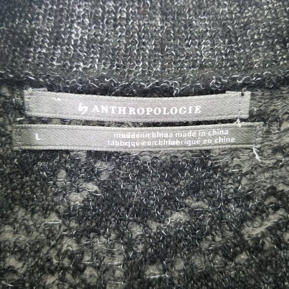 Anthropologie Sweater Lrg Hanna Lace Merino Wool Mock Neck Charcoal Ruffle Sheer - Picture 4 of 15